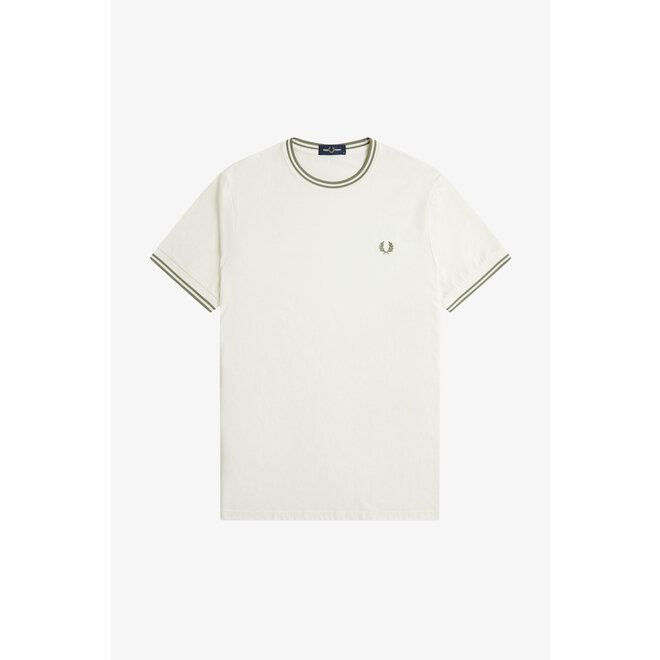 Twin Tipped T-Shirt in Light Ecru/Olive Mint
