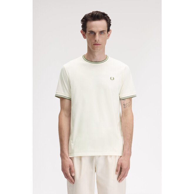 Twin Tipped T-Shirt in Light Ecru/Olive Mint