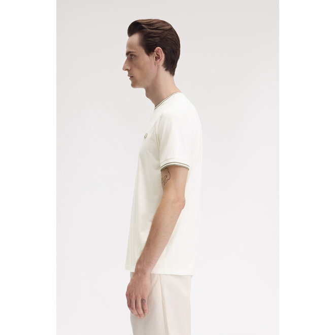 Twin Tipped T-Shirt in Light Ecru/Olive Mint