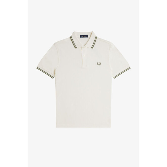Twin Tipped Fred Perry Shirt in Light Ecru/Olive Mint/Olive