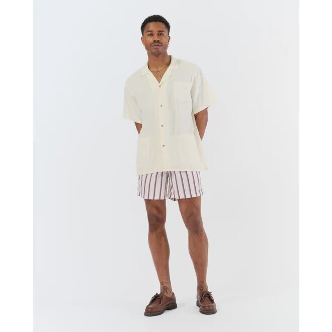 Swim Trunk in Red & Blue Fine Stripe