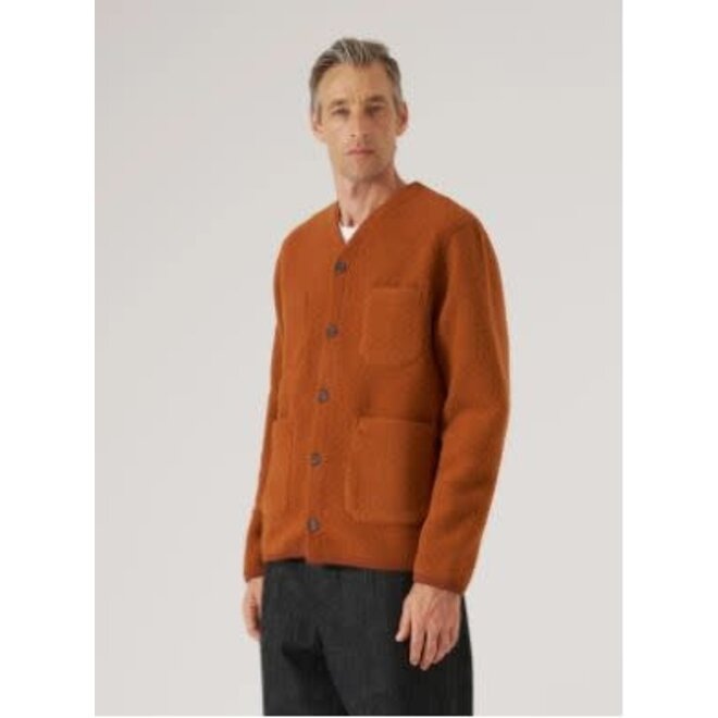 Wool Fleece Cardigan in Rust