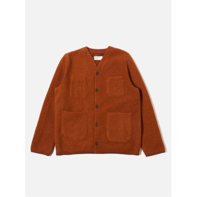 Wool Fleece Cardigan in Rust