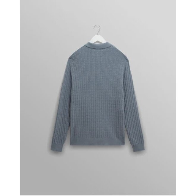 Oban Knitted Polo in Grey Blue