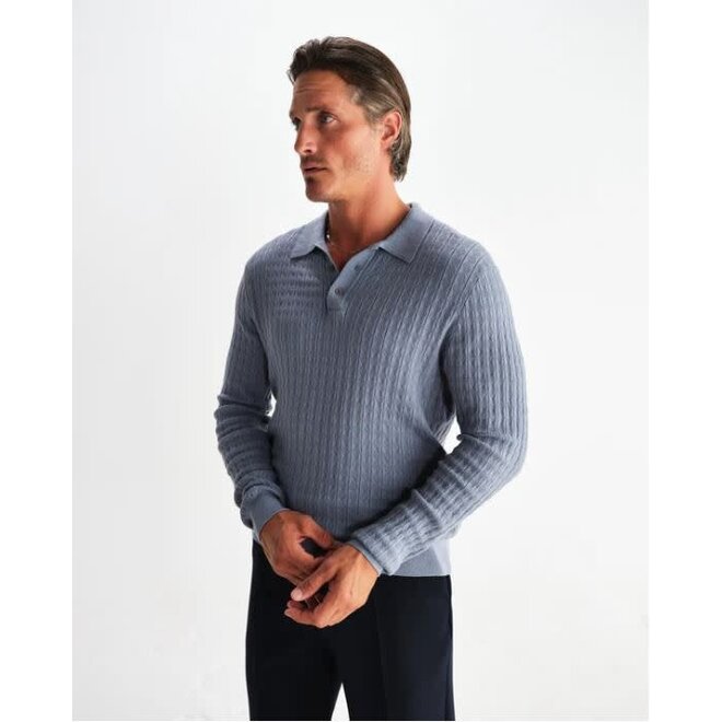 Oban Knitted Polo in Grey Blue