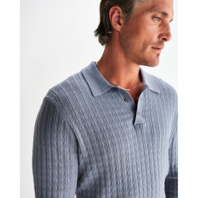 Oban Knitted Polo in Grey Blue