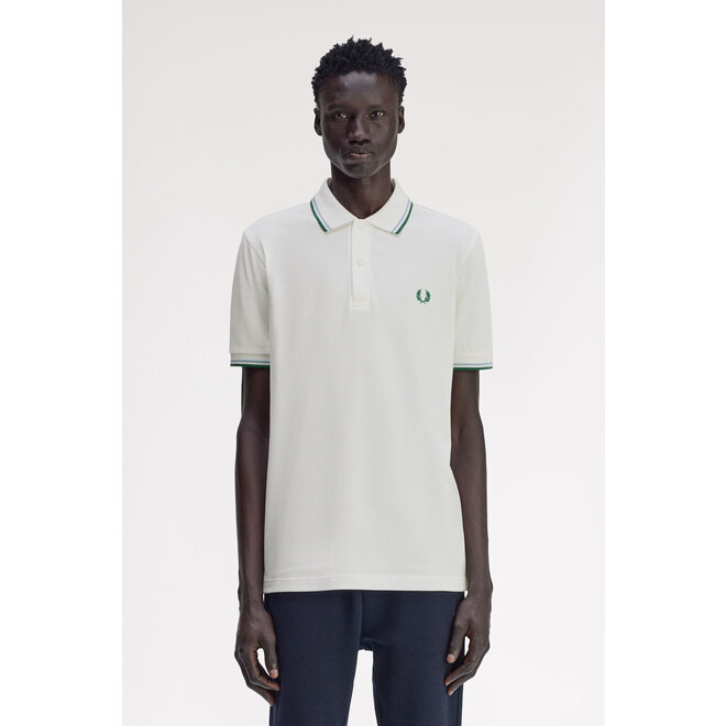 Twin Tipped Fred Perry Shirt in Snow White/Track Blue/Sport Green