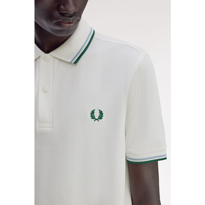 Twin Tipped Fred Perry Shirt in Snow White/Track Blue/Sport Green