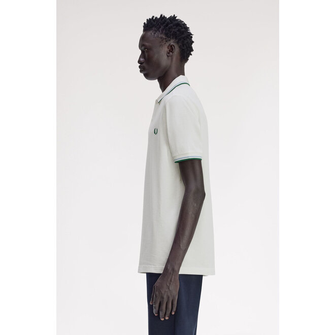 Twin Tipped Fred Perry Shirt in Snow White/Track Blue/Sport Green