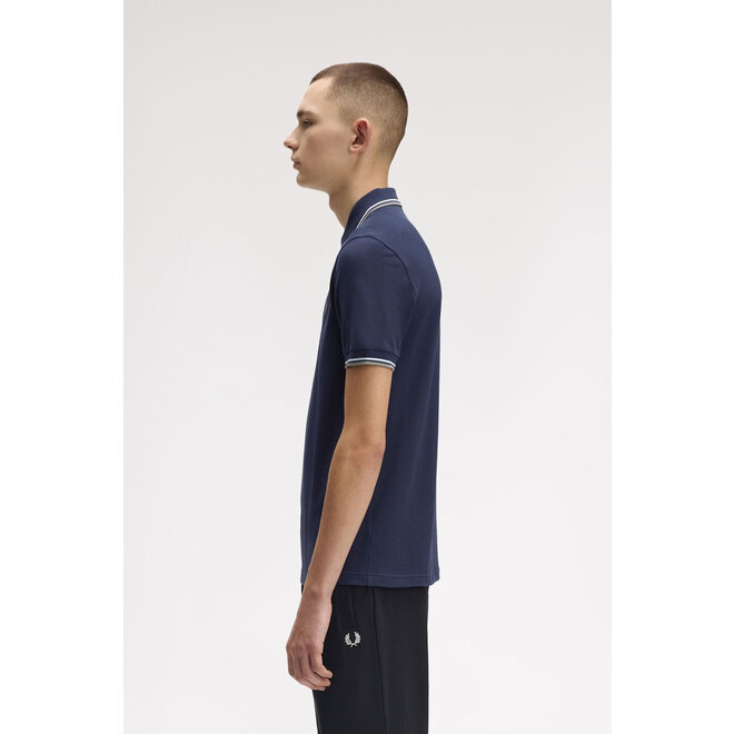 Twin Tipped Fred Perry Shirt in Dark Airforce/Light Ice/Bay Leaf