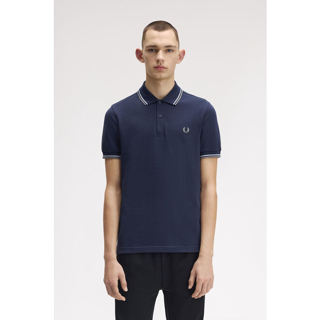 Twin Tipped Fred Perry Shirt in Dark Airforce/Light Ice/Bay Leaf