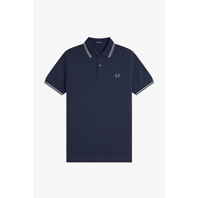 Twin Tipped Fred Perry Shirt in Dark Airforce/Light Ice/Bay Leaf