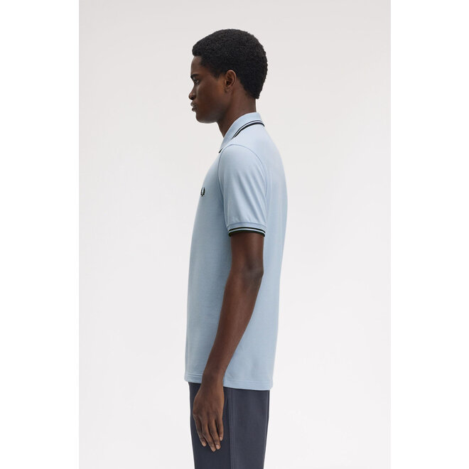 Twin Tipped Fred Perry Shirt in Light Smoke/Navy