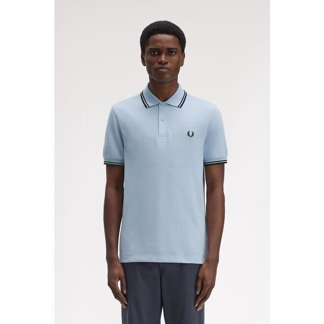 Twin Tipped Fred Perry Shirt in Light Smoke/Navy