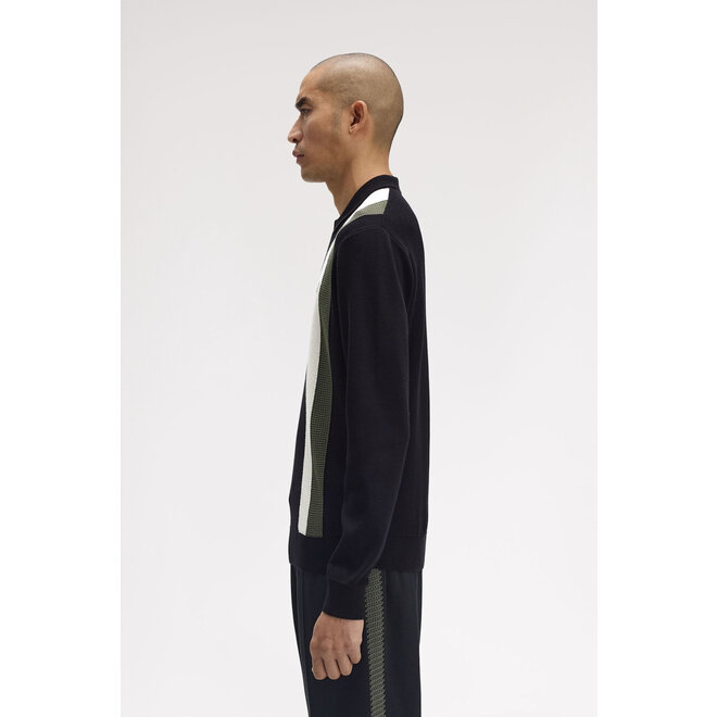 Multi Texture Knitted LS Shirt in Black