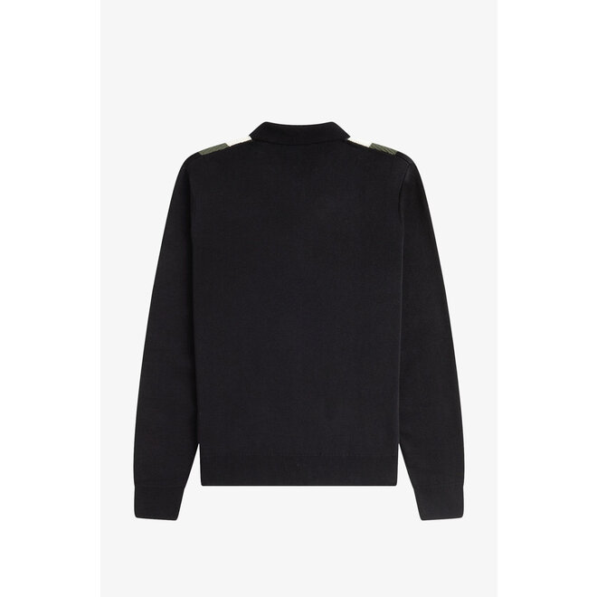 Multi Texture Knitted LS Shirt in Black