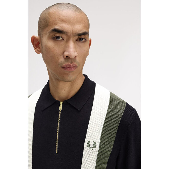 Multi Texture Knitted LS Shirt in Black