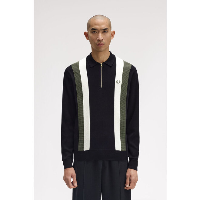 Multi Texture Knitted LS Shirt in Black