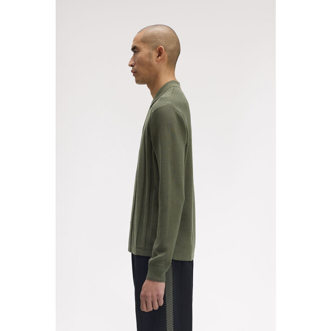 Button Through Knitted Shirt in Laurel Wreath Green