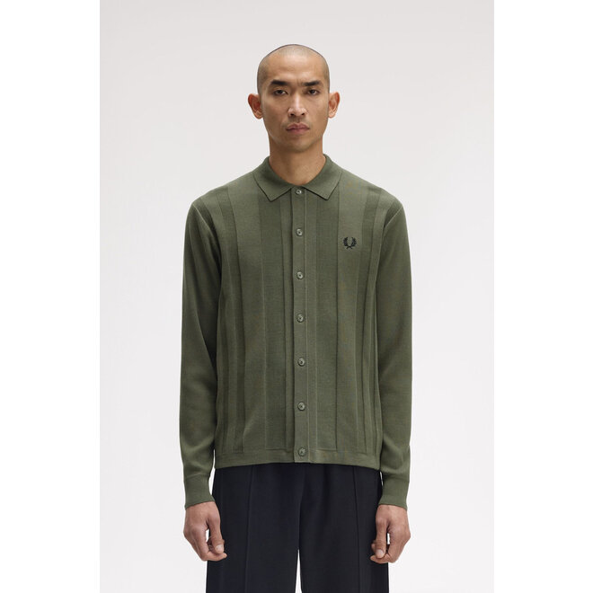 Button Through Knitted Shirt in Laurel Wreath Green