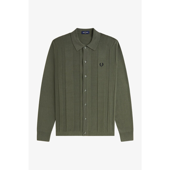 Button Through Knitted Shirt in Laurel Wreath Green