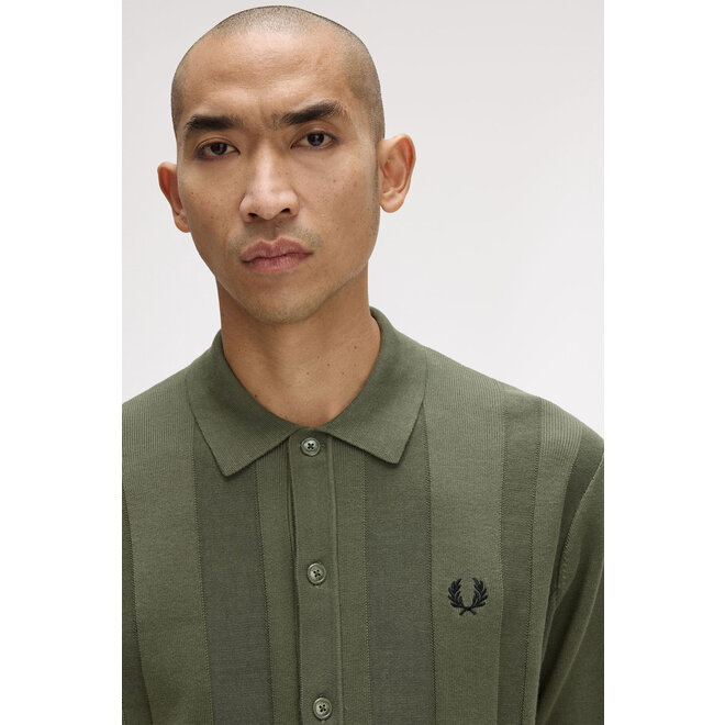 Button Through Knitted Shirt in Laurel Wreath Green