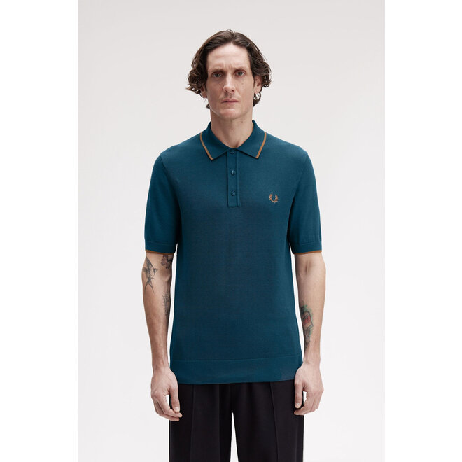 Pique Stitch Knitted Shirt in Dark Petrol