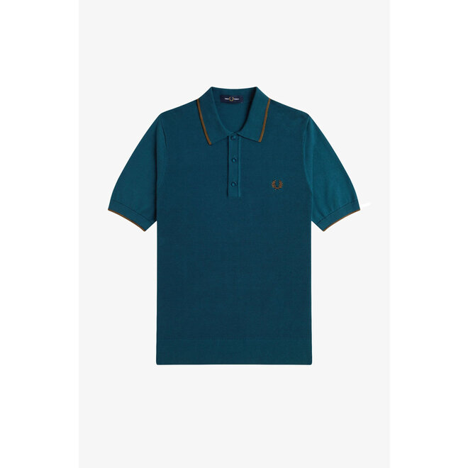 Pique Stitch Knitted Shirt in Dark Petrol