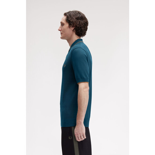 Pique Stitch Knitted Shirt in Dark Petrol
