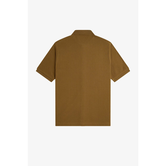 Panelled Buttoned Through Polo Shirt in Shaded Stone