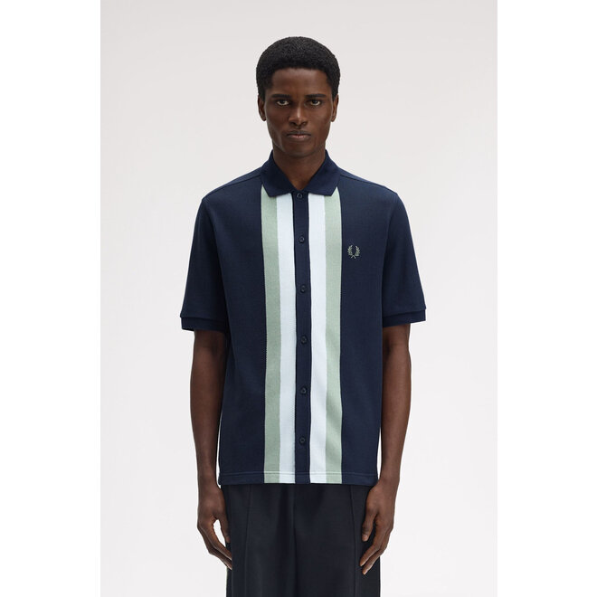 Panelled Buttoned Through Polo Shirt in Dark Airforce