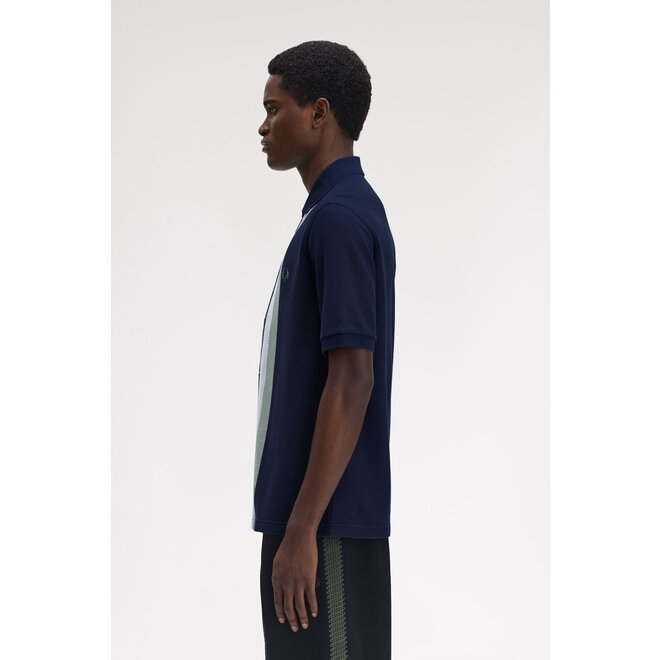 Panelled Buttoned Through Polo Shirt in Dark Airforce