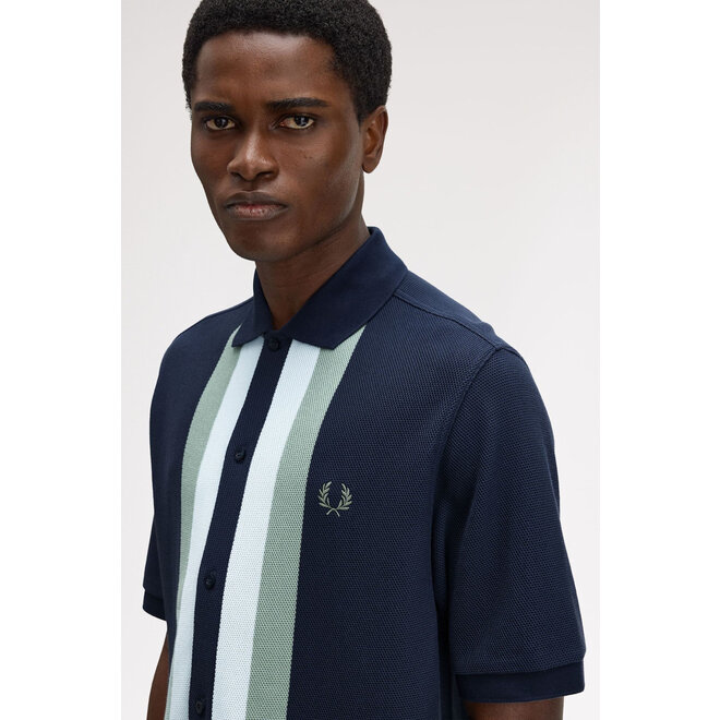 Panelled Buttoned Through Polo Shirt in Dark Airforce