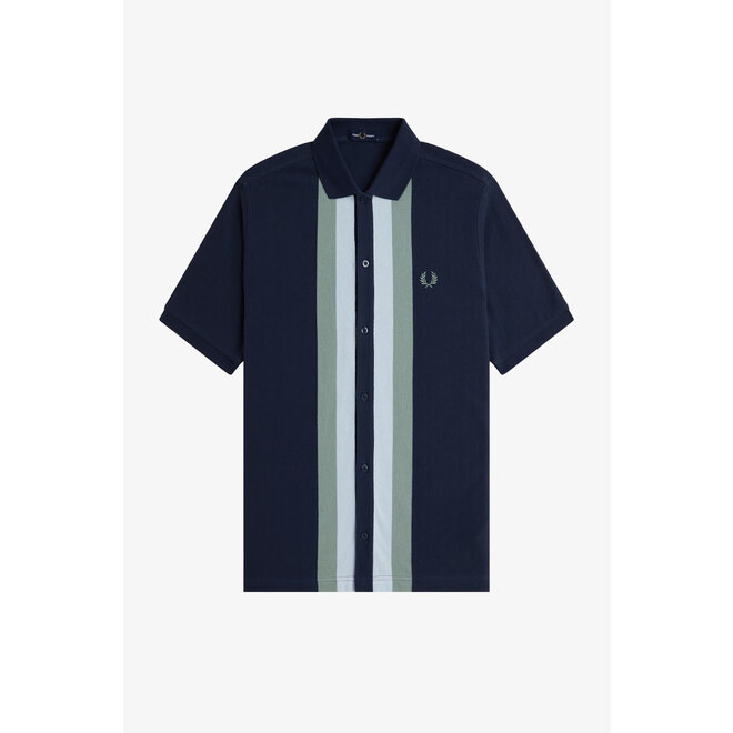 Panelled Buttoned Through Polo Shirt in Dark Airforce