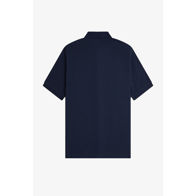 Panelled Buttoned Through Polo Shirt in Dark Airforce