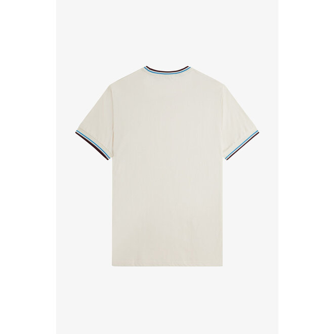 Twin Tipped T-Shirt in Ecru/Court Blue/Oxblood Red