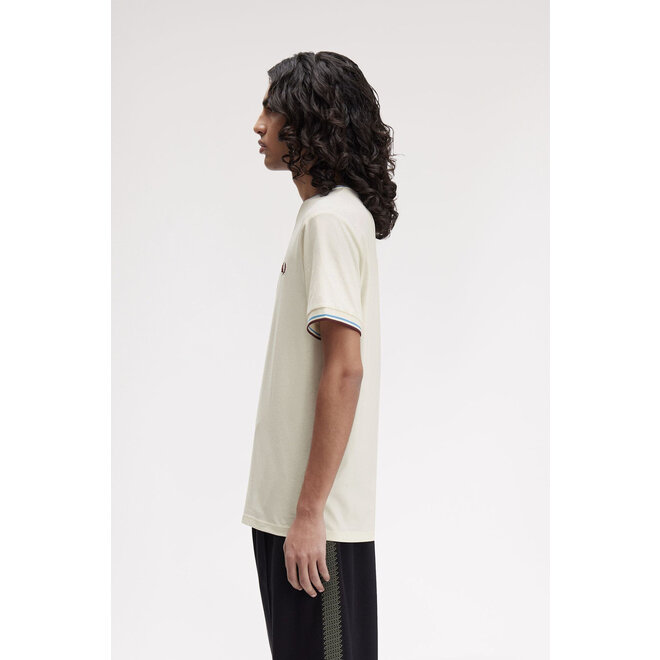 Twin Tipped T-Shirt in Ecru/Court Blue/Oxblood Red