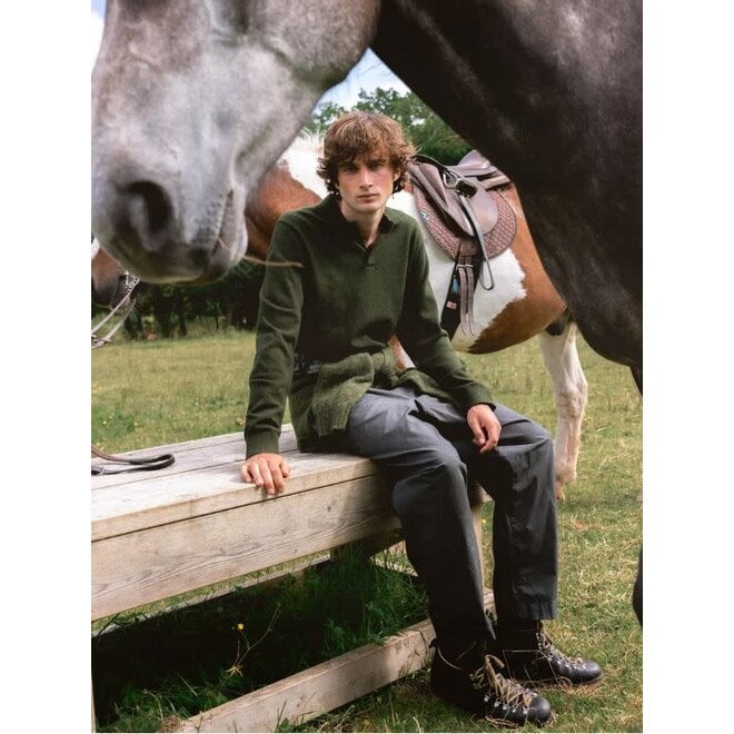 Mull Wool Polo in Dark Olive