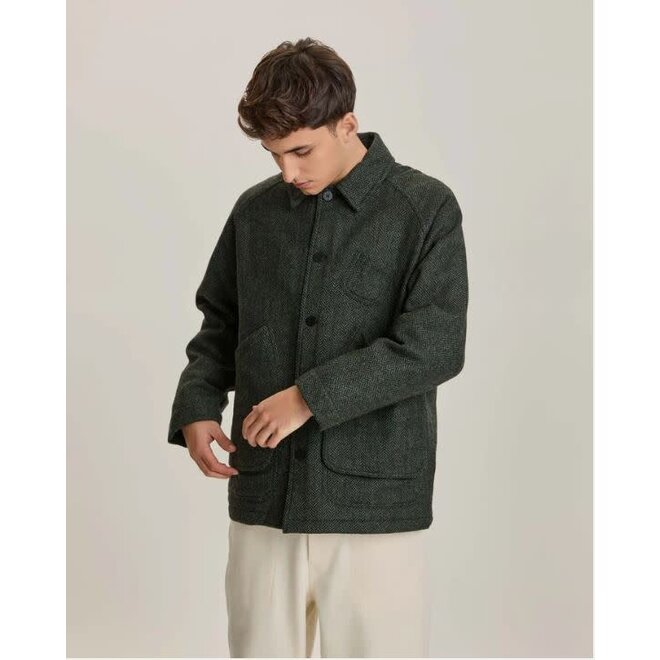Mantero Expedition Jacket in Black/Green Herringbone
