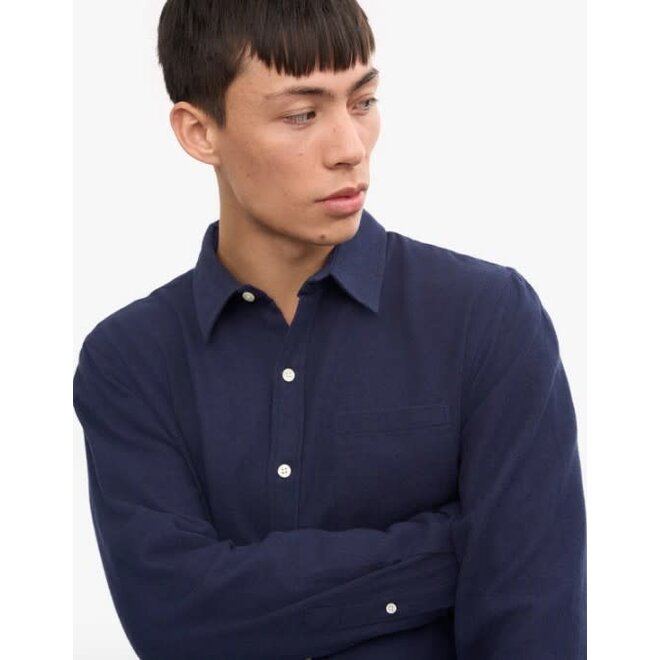 Classic Organic Flannel Shirt in Navy Blue