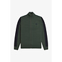 Ribbed Sleeve Zip Through Cardigan in Court Green