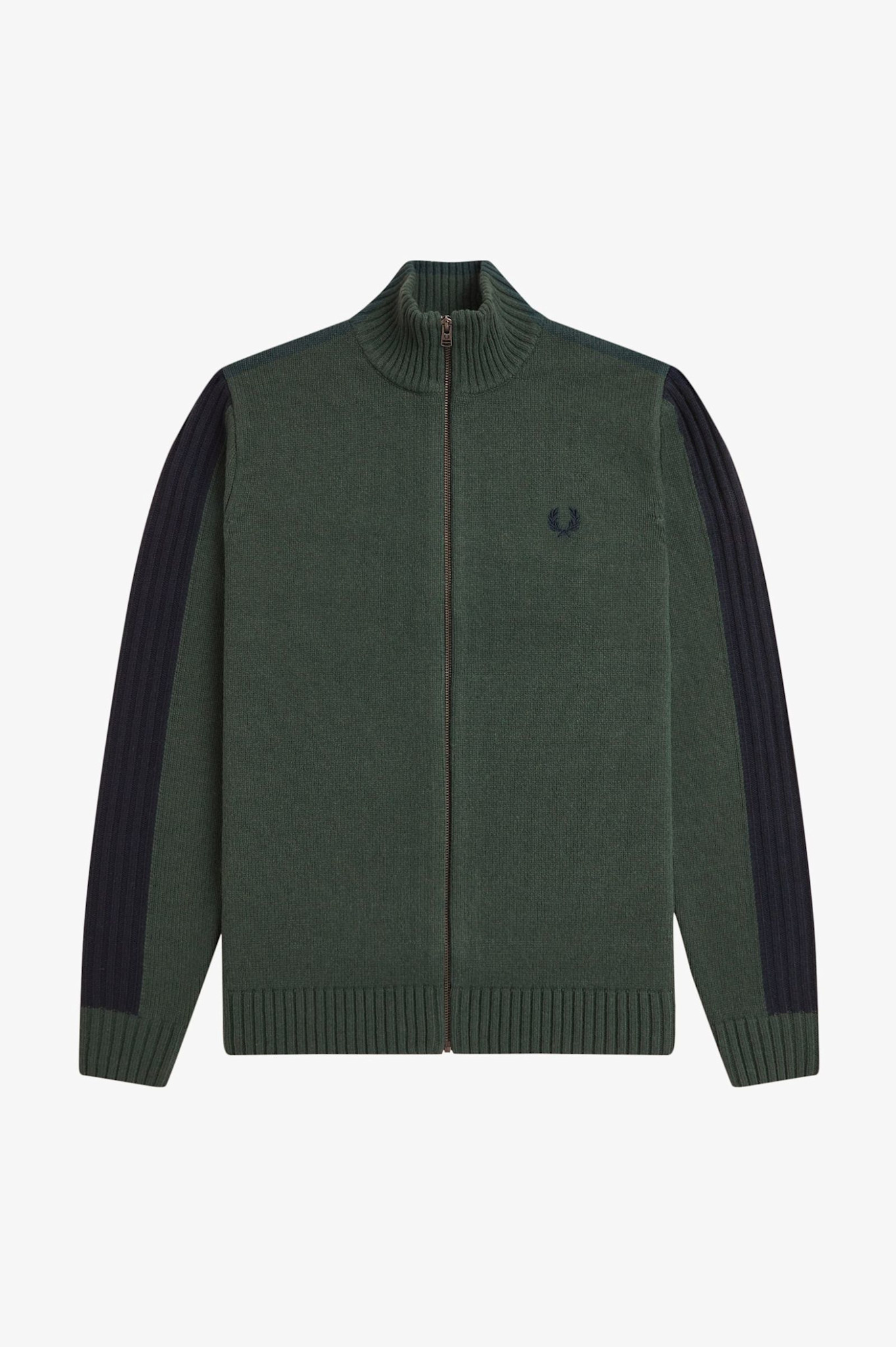 Ribbed Sleeve Zip Through Cardigan in Court Green - Eastwood Ave