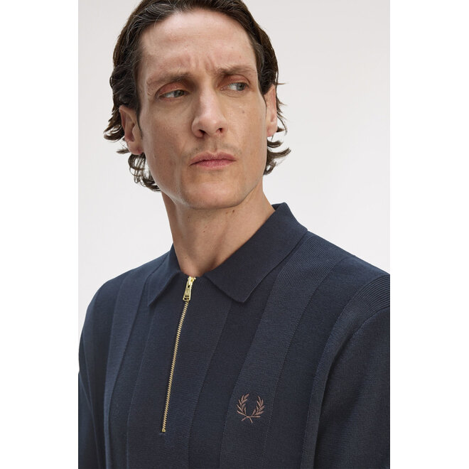 Tonal Stripe Knitted Shirt in Navy