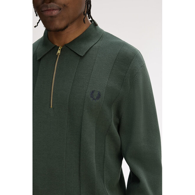Tonal Stripe Knitted Shirt in Court Green