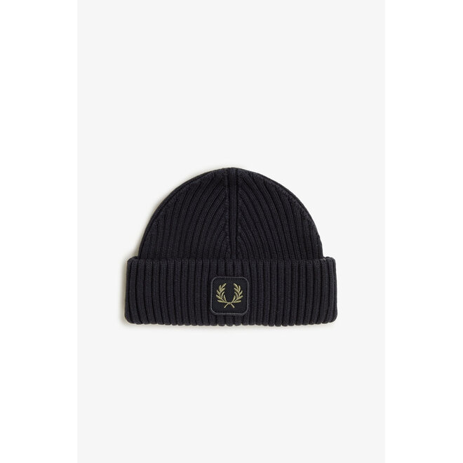 Cotton Ribbed Beanie in Black