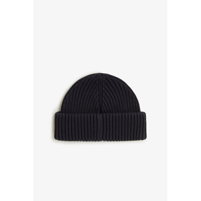 Cotton Ribbed Beanie in Black