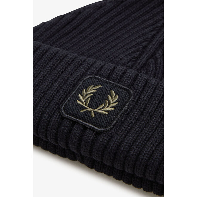 Cotton Ribbed Beanie in Black