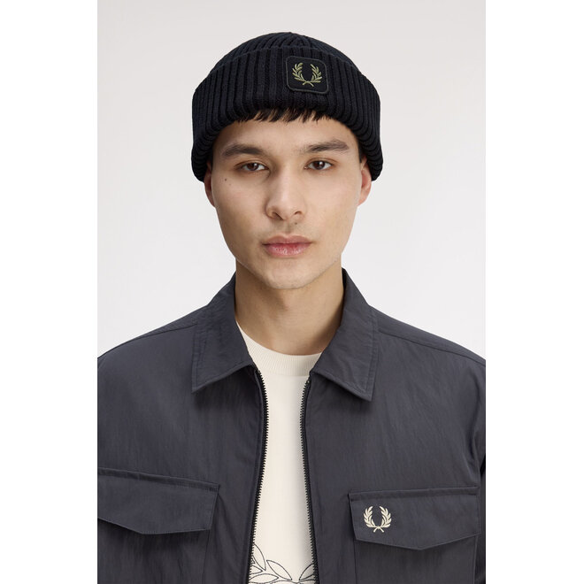 Cotton Ribbed Beanie in Black