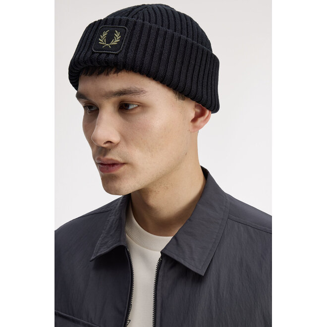 Cotton Ribbed Beanie in Black