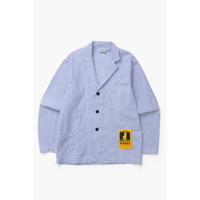Seersucker Server Suit Jacket in Navy Stripes